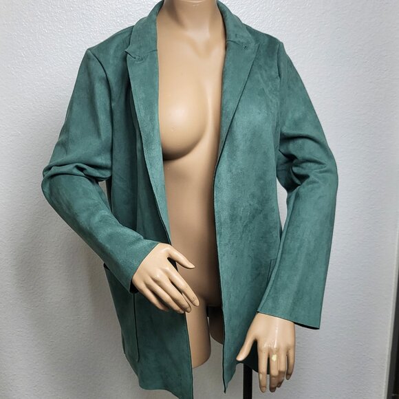 Premise faux leather green open-front jacket tunic length NWOT size XL pockets - Picture 1 of 7